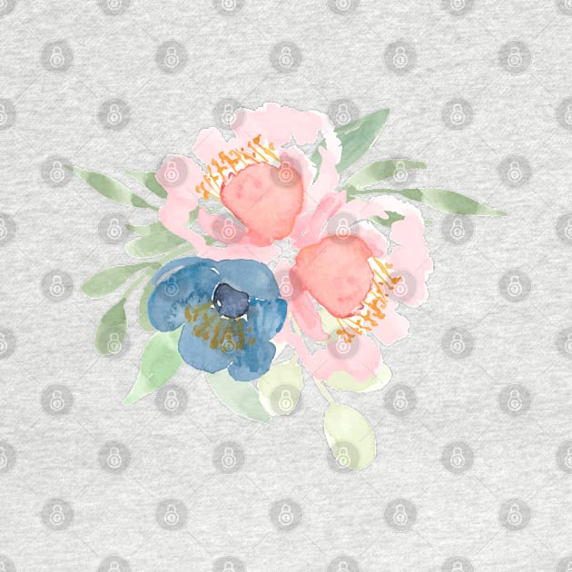 Spring florals watercolor blush pink and dusty blue by Harpleydesign